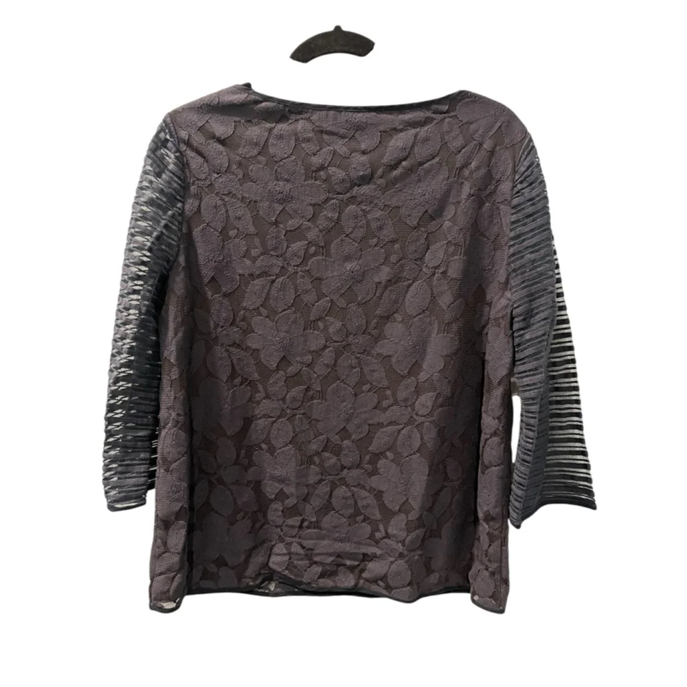 Tori Burch Lace Lined Size Medium Navy Blue Blouse Top Cotton Blend Work Floral